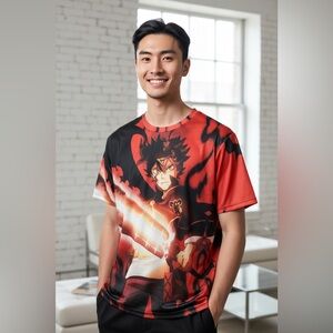 Vibrant Anime Graphic Tee in Red and Black